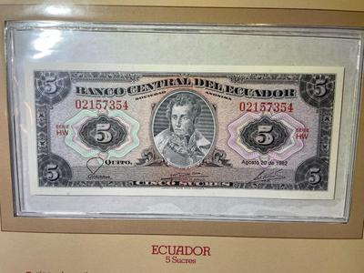 Ecuador 5 Sucres 1982 Banknote/Currency in Uncirculated Condition by Fleetwood as Pictured.