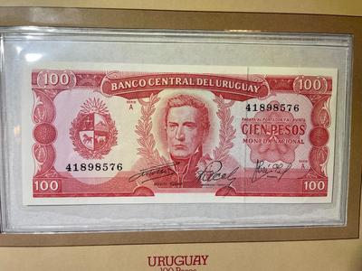 Uruguay 100 Pesos Banknote/Currency in Uncirculated Condition by Fleetwood as Pictured.