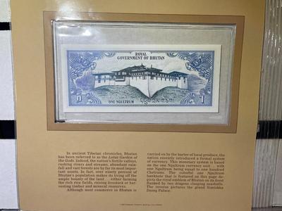 Bhutan 1 Ngultrum Banknote/Currency in Uncirculated Condition by Fleetwood as Pictured.
