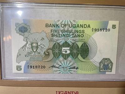 Uganda 5 Shillings Banknote/Currency in Uncirculated Condition by Fleetwood as Pictured.