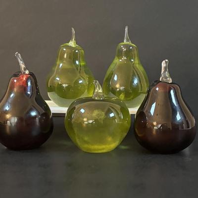 LOT 299: JRS Art Glass Paperweights: Pears & Apple