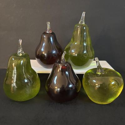 LOT 300: JRS Art Glass Pears & Apple Paperweights