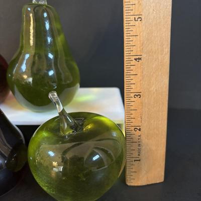 LOT 300: JRS Art Glass Pears & Apple Paperweights