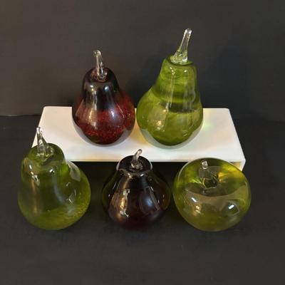 LOT 300: JRS Art Glass Pears & Apple Paperweights
