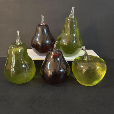 LOT 300: JRS Art Glass Pears & Apple Paperweights