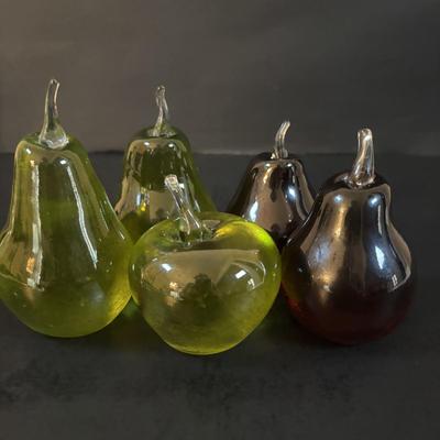 LOT 300: JRS Art Glass Pears & Apple Paperweights