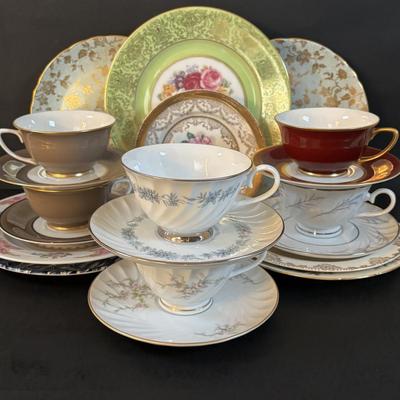 LOT 302: Vintage Teacups & Dessert Plates: Imperial Bohemian, Czechoslovakia: Churchill, Made in England: Bavaria: Royal Jackson:...