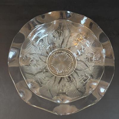 LOT 305: Vintage Glassware: Jeanette Iris & Herringbone Bowls/Platter, Marigold Carnival Glass, Amber Federal Glass Platter