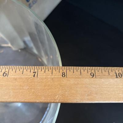 LOT 306: Pyrex Clear & White Colonial Mist Nesting Bowl Set (4), Vintage Georgian Nutmeg Brown Viking Thumbprint Tumblers (10),...