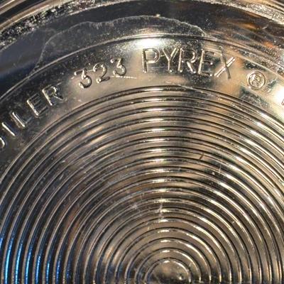 LOT 306: Pyrex Clear & White Colonial Mist Nesting Bowl Set (4), Vintage Georgian Nutmeg Brown Viking Thumbprint Tumblers (10),...