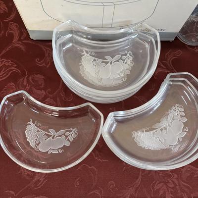 LOT 310: Signed VSL (Val St. Lambert) Crystal Crescent Shaped Fruit Tray/Salad Plates, Signed VSL Platter, Crystal Berry Bowl, FB Rogers...