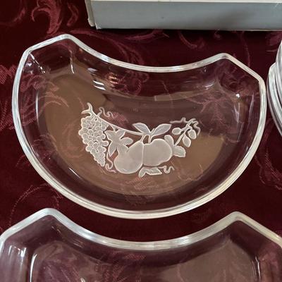 LOT 310: Signed VSL (Val St. Lambert) Crystal Crescent Shaped Fruit Tray/Salad Plates, Signed VSL Platter, Crystal Berry Bowl, FB Rogers...
