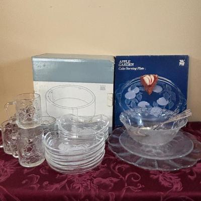 LOT 310: Signed VSL (Val St. Lambert) Crystal Crescent Shaped Fruit Tray/Salad Plates, Signed VSL Platter, Crystal Berry Bowl, FB Rogers...