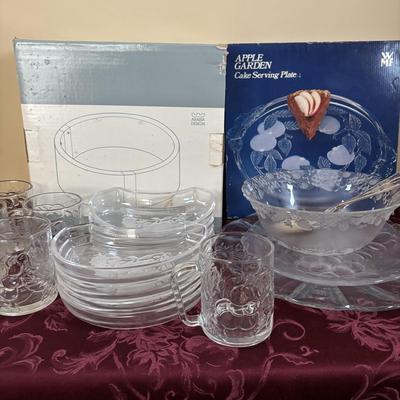 LOT 310: Signed VSL (Val St. Lambert) Crystal Crescent Shaped Fruit Tray/Salad Plates, Signed VSL Platter, Crystal Berry Bowl, FB Rogers...