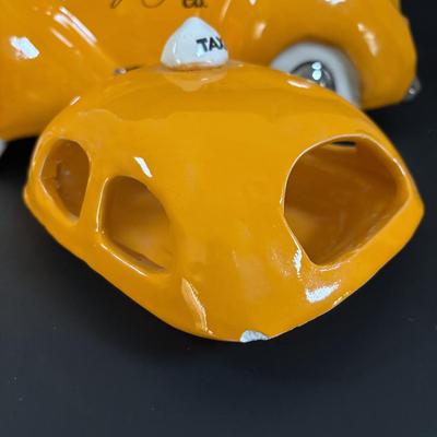 LOT 311: Ceramic Taxi Cookie Jar, Rose Garden Divided Serving Dish, Wooden Nut Bowl w/Nut Crackers & Anchor Hocking Pantry Jar