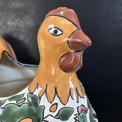 LOT 313: Wooden & Ceramic Apothecary/Spice Cabinet, Hecho En Mexico Pottery Hen Planter, Pottery, Devon Motto Ware Egg Cup & More