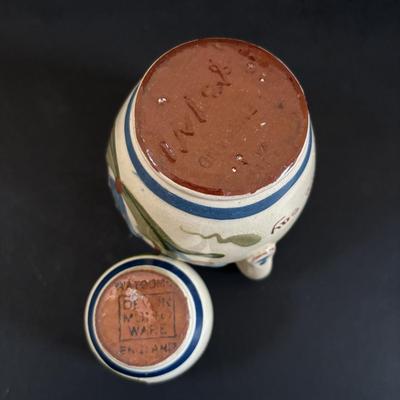 LOT 313: Wooden & Ceramic Apothecary/Spice Cabinet, Hecho En Mexico Pottery Hen Planter, Pottery, Devon Motto Ware Egg Cup & More