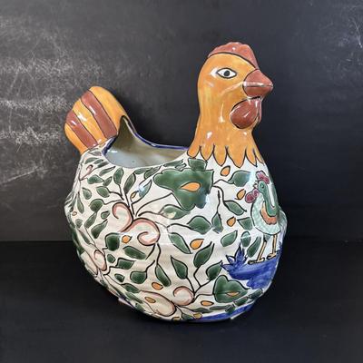 LOT 313: Wooden & Ceramic Apothecary/Spice Cabinet, Hecho En Mexico Pottery Hen Planter, Pottery, Devon Motto Ware Egg Cup & More