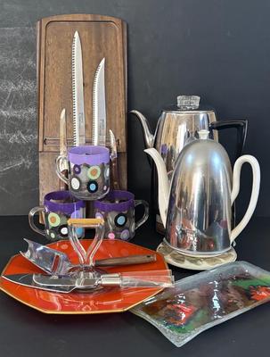 LOT 316: Hoffritz Knives w/Magnetic Board, Universal Coffeematic Electric Percolator, Porcelain & Stainless-Steel Teapot, Vintage...