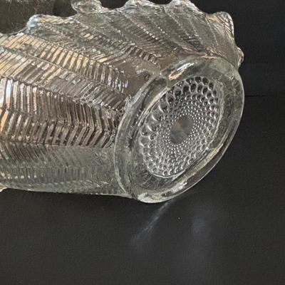 LOT 317: Art Glass Yellow Pitcher & Green Confetti Bud Vase, Delicate Glass Candlestick w/a hint of Yellow, LE Smith Flower Basket,...