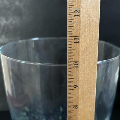 LOT 317: Art Glass Yellow Pitcher & Green Confetti Bud Vase, Delicate Glass Candlestick w/a hint of Yellow, LE Smith Flower Basket,...