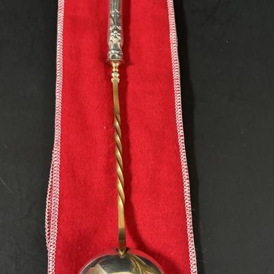 LOT 320: Serving Collection: Oberglas Austria Knife Rest, Brass Butlers Crumb & Dustpan Set, Gorham Silverplate, Demitasse Spoons,...