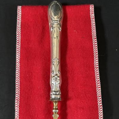 LOT 320: Serving Collection: Oberglas Austria Knife Rest, Brass Butlers Crumb & Dustpan Set, Gorham Silverplate, Demitasse Spoons,...