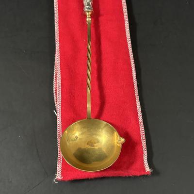 LOT 320: Serving Collection: Oberglas Austria Knife Rest, Brass Butlers Crumb & Dustpan Set, Gorham Silverplate, Demitasse Spoons,...