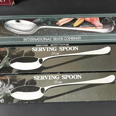 LOT 320: Serving Collection: Oberglas Austria Knife Rest, Brass Butlers Crumb & Dustpan Set, Gorham Silverplate, Demitasse Spoons,...