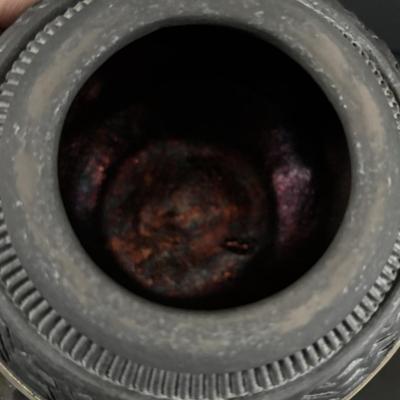 LOT 321: Hand-Made Paper Collage by Jean James "3 Roses" and Candone Wharton, Raku Art Studio Pottery Covered Vessel