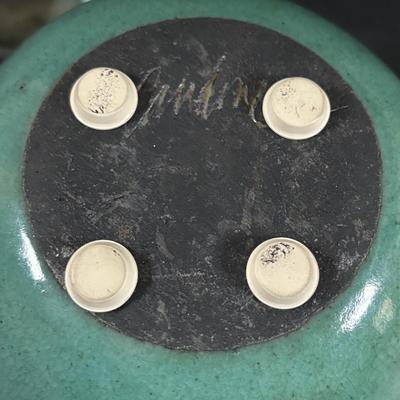 LOT 321: Hand-Made Paper Collage by Jean James "3 Roses" and Candone Wharton, Raku Art Studio Pottery Covered Vessel