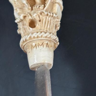 LOT 324: Inkstand w/Central Pump Inkwell & Open Inkwells to Either Side, Carved Roman Gothic Figural Magnifying Glass & Letter...