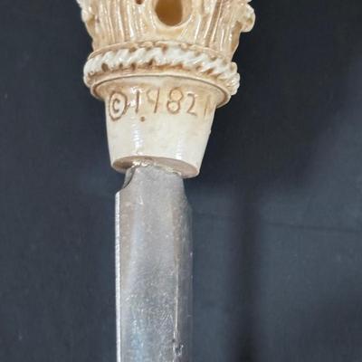 LOT 324: Inkstand w/Central Pump Inkwell & Open Inkwells to Either Side, Carved Roman Gothic Figural Magnifying Glass & Letter...