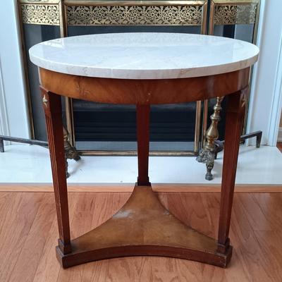 LOT 329: Empire Style Marble Top Pedestal Side Table