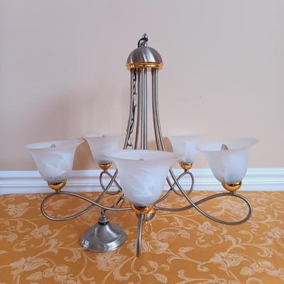 LOT 334: Modern-Style Metal and Glass Chandelier