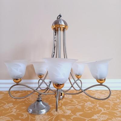 LOT 334: Modern-Style Metal and Glass Chandelier