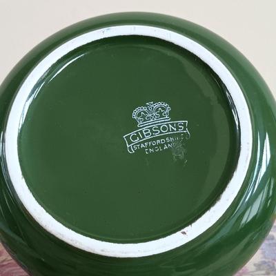 LOT 335: Herend Hungary Indian Basket Green Teacup, Japanese Stork on Silk Wall Scroll, Gibsons Teapot & More