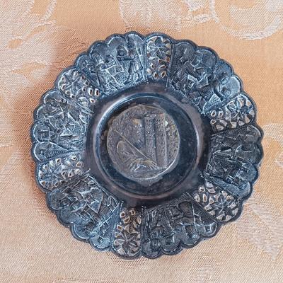 LOT 336: Vintage Brass Kiddush Goblets, Solid Brass Menorah, Embossed Brass Queen of Sheba Plaque & More