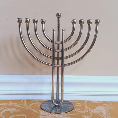 LOT 336: Vintage Brass Kiddush Goblets, Solid Brass Menorah, Embossed Brass Queen of Sheba Plaque & More