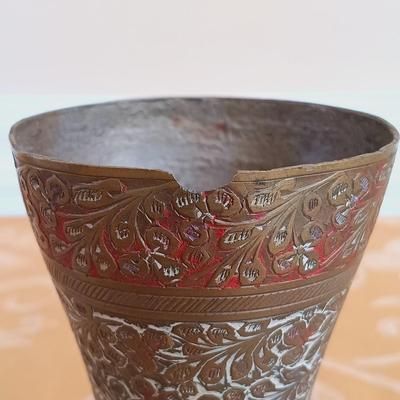 LOT 336: Vintage Brass Kiddush Goblets, Solid Brass Menorah, Embossed Brass Queen of Sheba Plaque & More