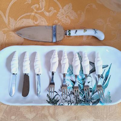 LOT 338: Vintage Copper Fish Mold, Large Melamine Shell Bowls, Stafford Ceramic Shell Forks and Knives & More