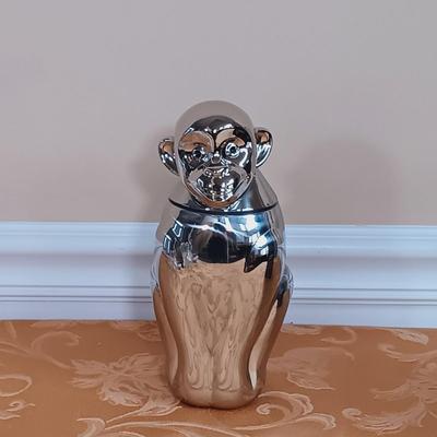 LOT 339: Godinger Monkey Bars Poseable Cocktail Shaker, MCM Glass Decanter, Vintage Ice Bucket & More