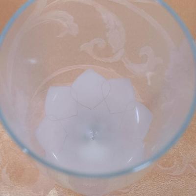 LOT 340: Frosted Petal Crystal Glass Wine and Champagne Glasses, Metal and Glass Lazy Susan, Crystal Candleholder & More