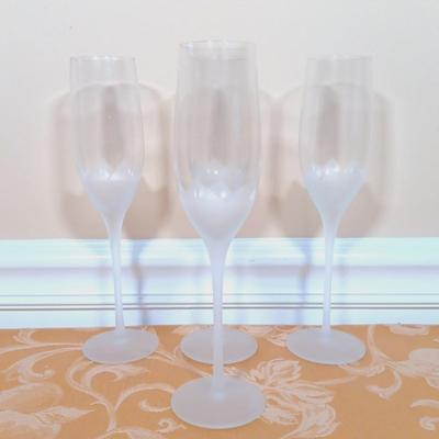 LOT 340: Frosted Petal Crystal Glass Wine and Champagne Glasses, Metal and Glass Lazy Susan, Crystal Candleholder & More