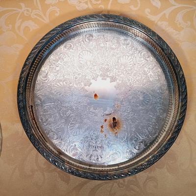 LOT 340: Frosted Petal Crystal Glass Wine and Champagne Glasses, Metal and Glass Lazy Susan, Crystal Candleholder & More