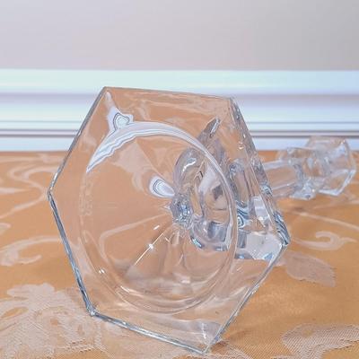 LOT 340: Frosted Petal Crystal Glass Wine and Champagne Glasses, Metal and Glass Lazy Susan, Crystal Candleholder & More