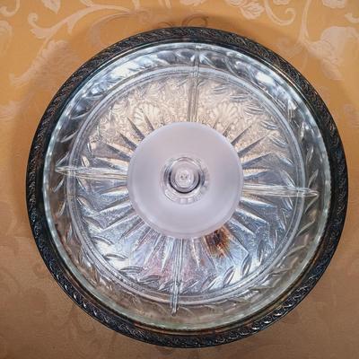 LOT 340: Frosted Petal Crystal Glass Wine and Champagne Glasses, Metal and Glass Lazy Susan, Crystal Candleholder & More