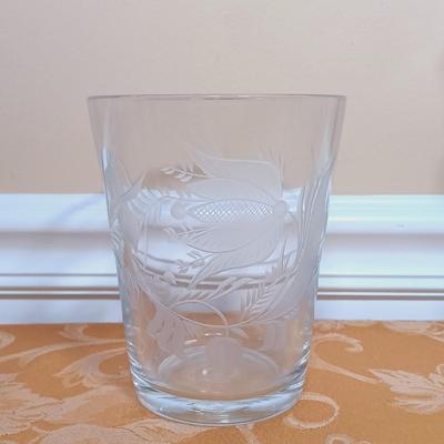 LOT 340: Frosted Petal Crystal Glass Wine and Champagne Glasses, Metal and Glass Lazy Susan, Crystal Candleholder & More