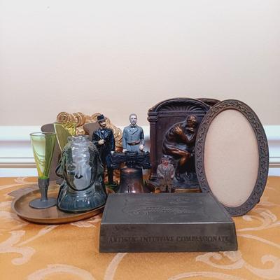 LOT 341: Solid Bronze 'Thinking Man' Bookends, Wheaton George Washinton Ink Bottle & More