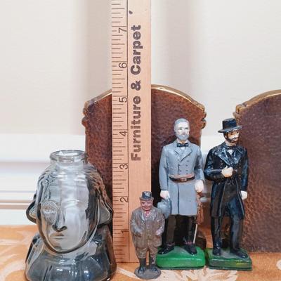LOT 341: Solid Bronze 'Thinking Man' Bookends, Wheaton George Washinton Ink Bottle & More